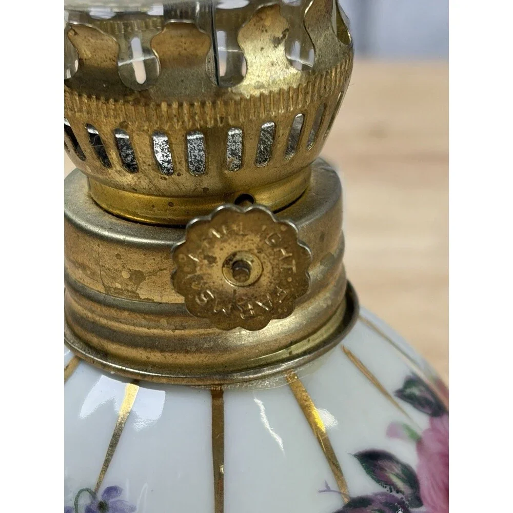 Napco China Rosebud Oil Lamp Finger Lamp Gold 8” Mini Hurricane Lamp Unused Vtg